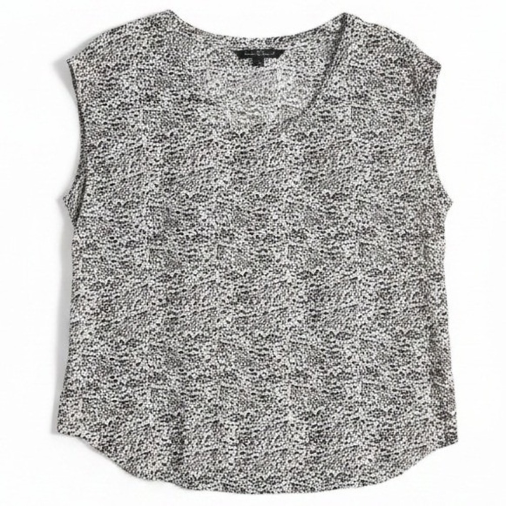 Velvet Heart Black White Animal Print Sleeveless Rayon Blouse, Woman's XL Top